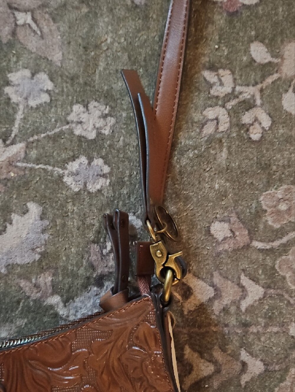 FRYE AND CO. Brown Embossed Floral Leather Crossbody Bag - Picture 3 of 7